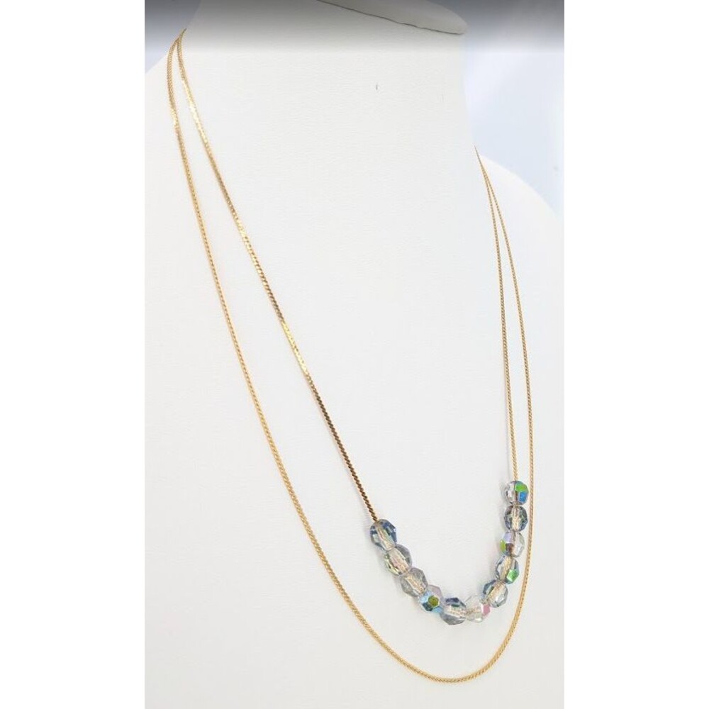 Vintage Necklace Double Strand Gold Tone Iridescent Faceted Plastic Beads 22in - Picture 14 of 16